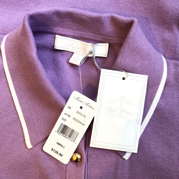 Silk Blend Short-Sleeve Tipped Polo Sweater Size Small in Lavender NWT - Picture 5 of 5